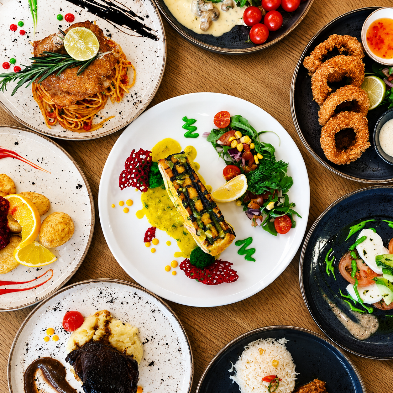 A selection of colourful prepared dishes
